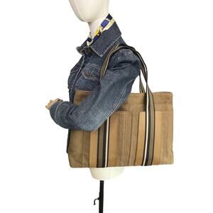 Hermès Canvas Tote Bag Striped Webbing Leather Trim Vintage France